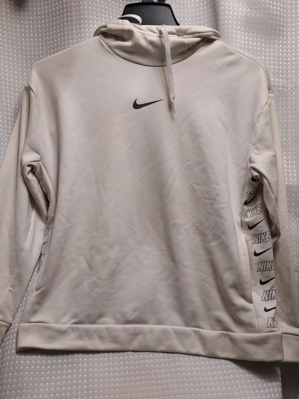Nike Men’s Cream Crewneck Hoodie with Black Swoosh